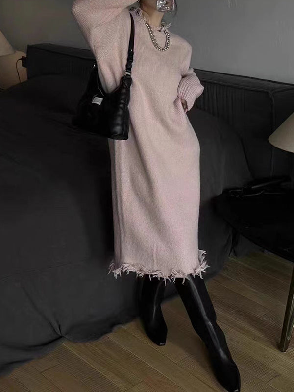 Vera Solenne Fringe Sweater Dress