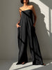 Sleeveless Wide Leg Elasticity Hollow Pleated Solid Color Tube Jumpsuits