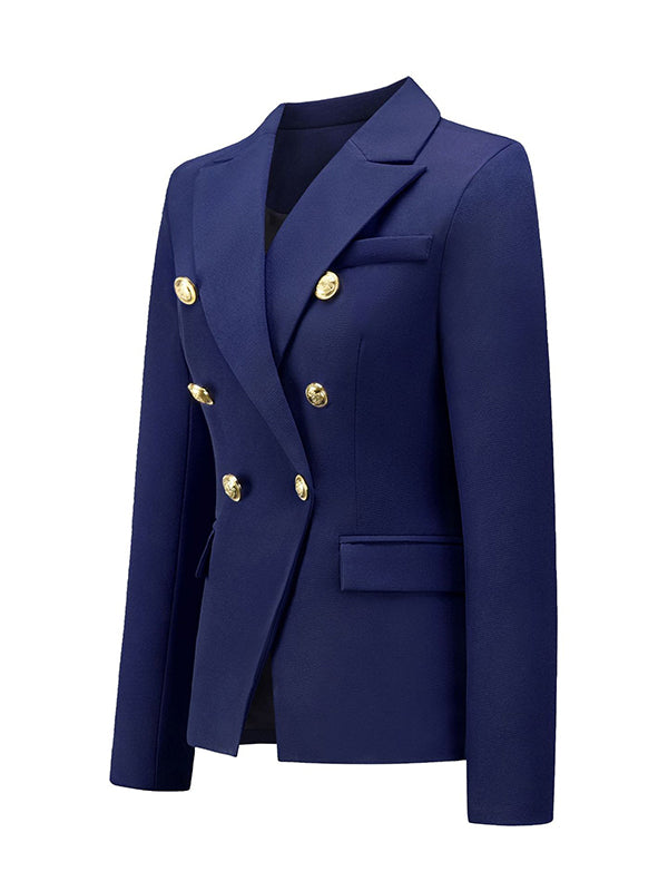 Long Sleeves Buttoned Notched Collar Blazer Outerwear