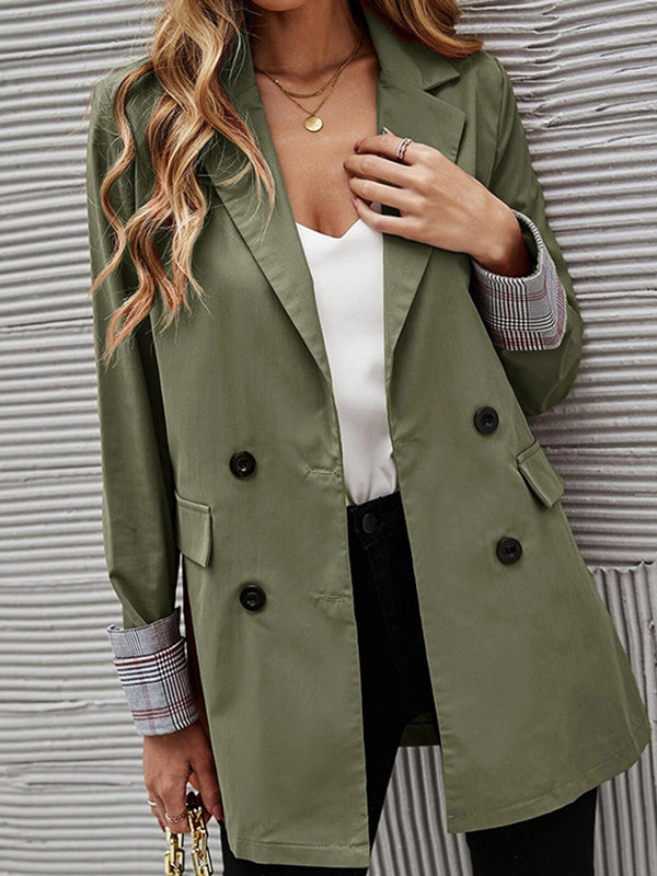 Long Sleeves Loose Buttoned Pockets Split-Joint Notched Collar Blazer Outerwear