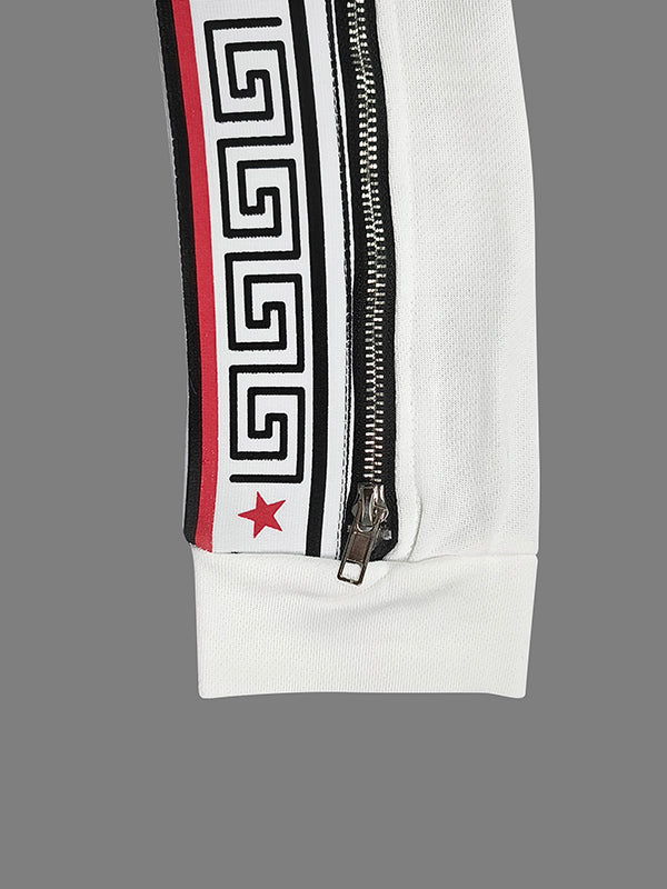 Long Sleeves Letter Print Split-Side Zipper Hooded Jackets+Pants Two Pieces Set