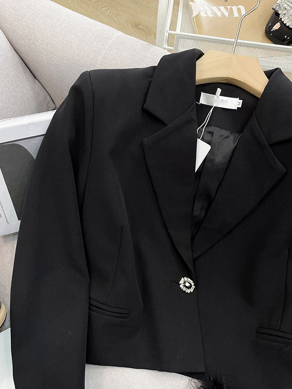 Long Sleeves Buttoned Solid Color Tasseled Notched Collar Blazer Outerwear