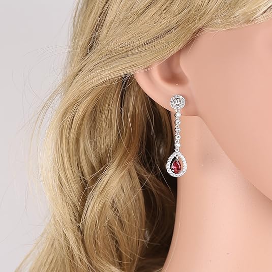 Ruby Halo Necklace and Earrings Set | White Gold