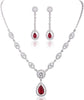 Ruby Halo Necklace and Earrings Set | White Gold