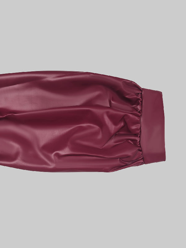 Long Sleeves Puff Sleeves Asymmetric Knot Solid Color Off-The-Shoulder Shirts Top + Pants Bottom Two Pieces Set