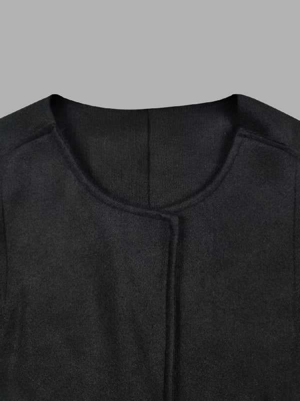 Long Sleeves Loose Solid Color Collarless Woolen Coat