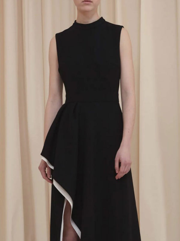 Irregular Clipping Skinny Contrast Color Round-Neck Maxi Dresses