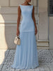 Sleeveless Gauze Pleated Solid Color Split-Joint Boat Neck Evening Dresses Maxi Dresses