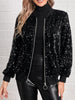 Long Sleeves Loose Sequined Solid Color Split-Joint Round-Neck Jackets Outerwear