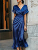 Loose Short Sleeves Asymmetric Solid Color Split-Joint V-Neck Evening Dresses Maxi Dresses