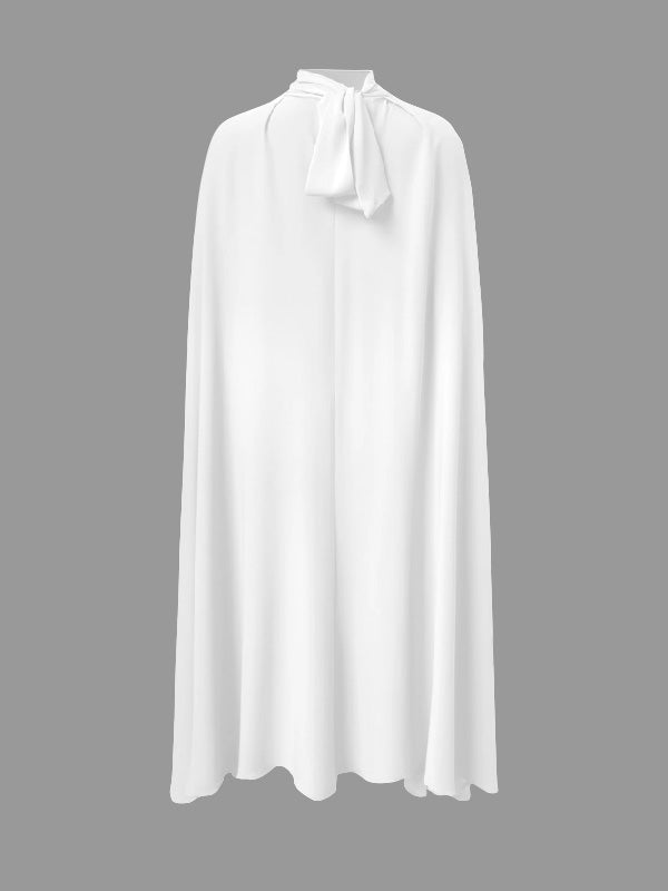 Simple Batwing Sleeves Lace-Up Solid Color High-Neck Midi Dresses