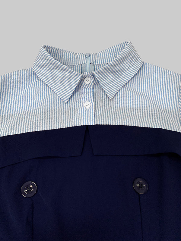 High Waisted Long Sleeves Buttoned Pleated Split-Joint Lapel Jumpsuits