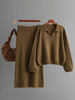 Loose Puff Sleeves Hollow Solid Color Sweater + Elasticity Skirt Two Pieces Set