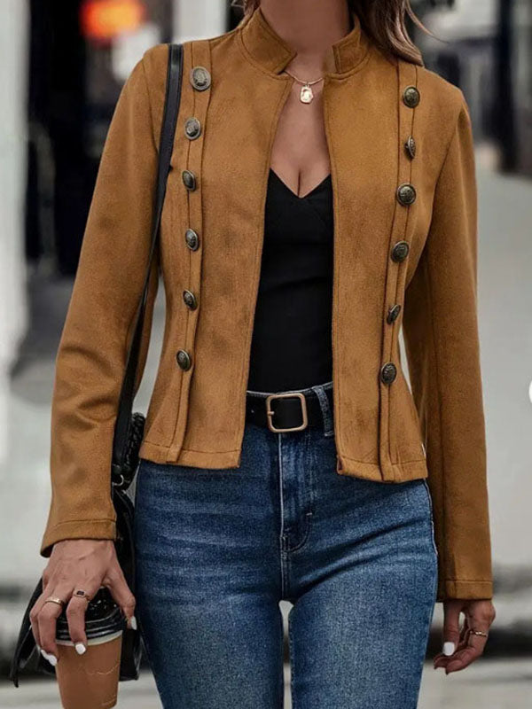 Long Sleeves Loose Buttoned Split-Joint Stand Collar Outerwear