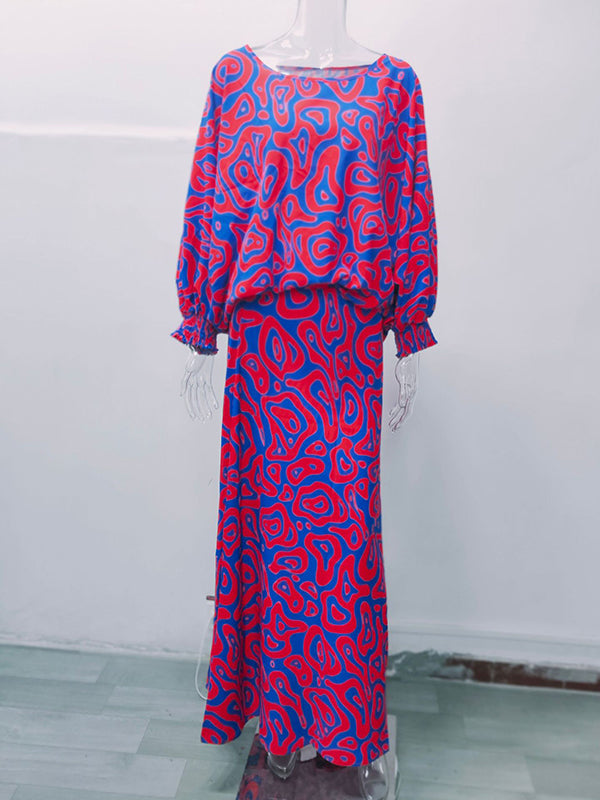 Original Loose Contrast Color T-Shirt Top&Skirt 2 Pieces Set