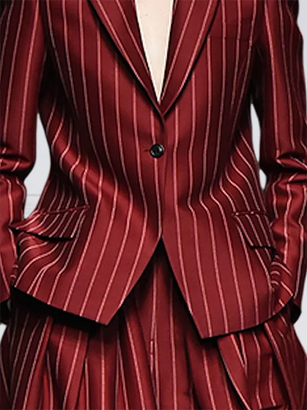 Long Sleeves Loose Striped Notched Collar Blazer Outerwear