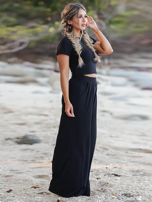 Simple Solid Color T-Shirt & Pants Two Pieces Set