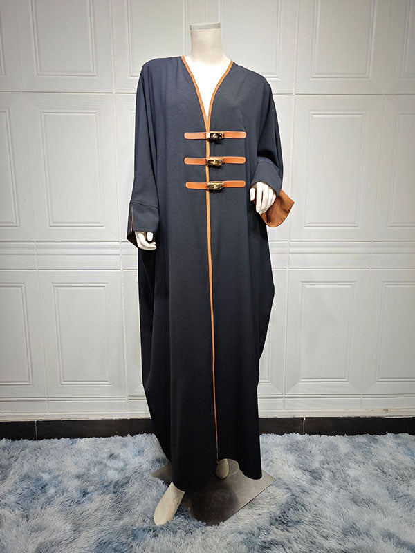 Loose Contrast Color Muslim Split-Joint V-neck Cover-Ups Tops Muslim Abaya