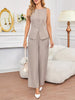 Loose Solid Color Sleeveless Lace-Up Vest + Straight Leg Pants Two Pieces Set