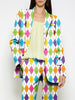 Long Sleeves Loose Buttoned Pockets Printed Shoulder Pad Notched Collar Blazer Jackets&Coats Outerwear