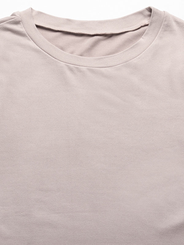 Simple Solid Color T-Shirt & Pants Two Pieces Set