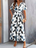 High Waisted Loose Buttoned Contrast Color Tied Waist V-Neck Jumpsuits