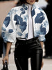 Loose Puff Sleeves Floral Printed Stand Collar Jackets Outerwear