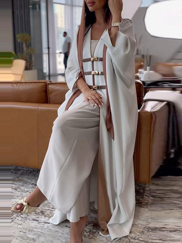 Loose Contrast Color Muslim Split-Joint V-neck Cover-Ups Tops Muslim Abaya