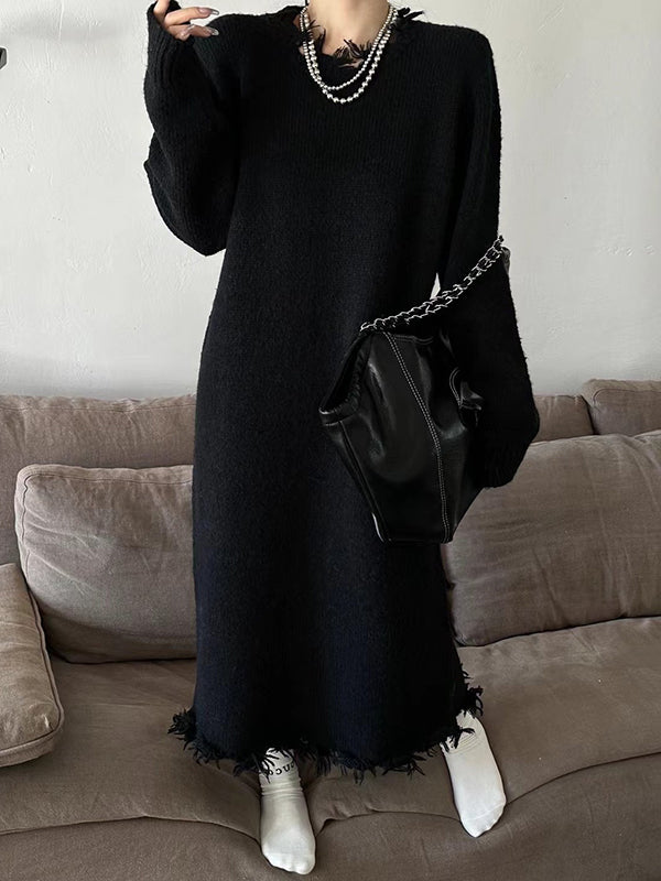 Vera Solenne Fringe Sweater Dress