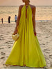 Sleeveless Solid Color Deep V-Neck Maxi Dresses