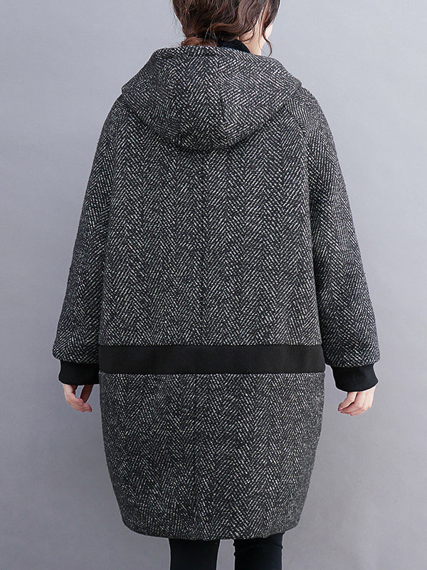 Original Creation Long Sleeves Loose Keep Warm Hooded Outerwear