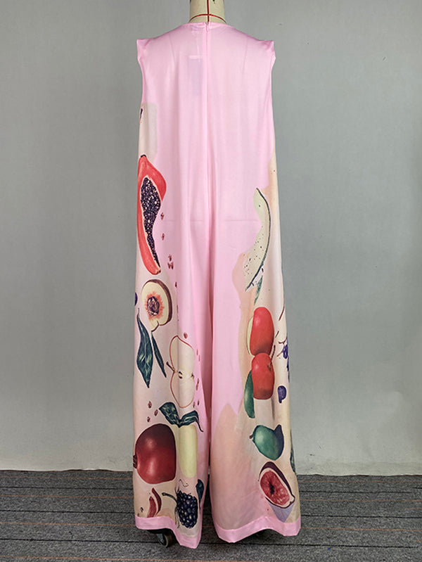 Loose Sleeveless Flower Print Round-Neck Jumpsuits