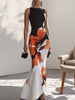 Skinny Sleeveless Flower Print Round-Neck Maxi Dresses