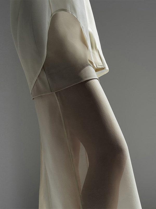 Loose Solid Color See-Through Long Sleeves Lapel Blouse + Skirt Two Pieces Set