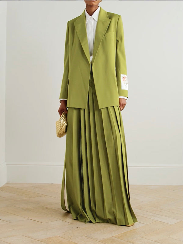 Long Sleeves Embroidered Floral Split-Joint Streamer Lapel Blazer