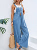 Loose Plus Size Pleated Split-Joint Square-Neck Overalls