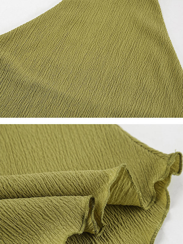 Solid Color Pleated Sleeveless Asymmetric High Neck Vest + Wide Leg Pants Two Pieces Set