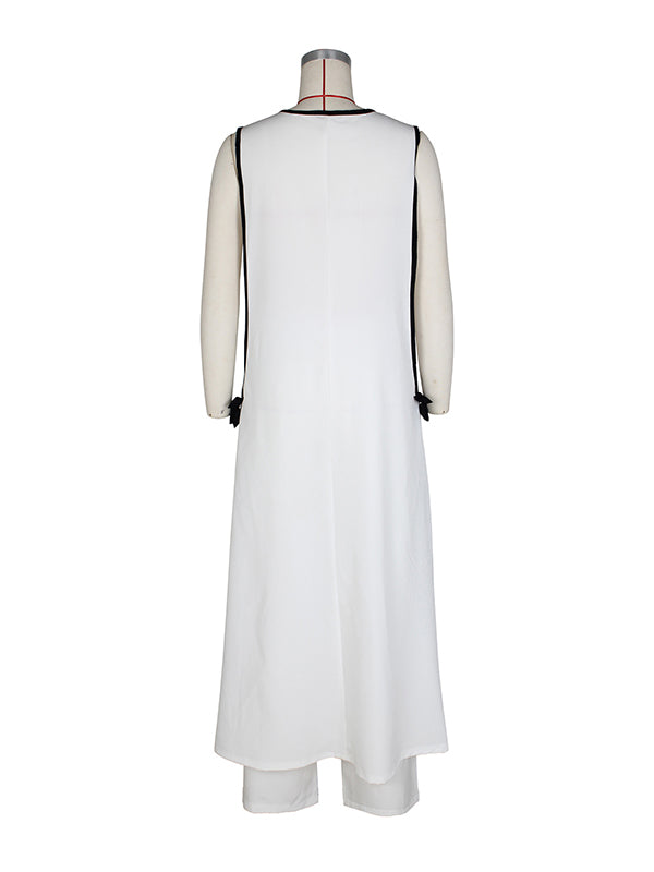 Sleeveless Contrast Color Split-Joint V-Neck Top + Wide Leg Pants Trousers Two Pieces Set
