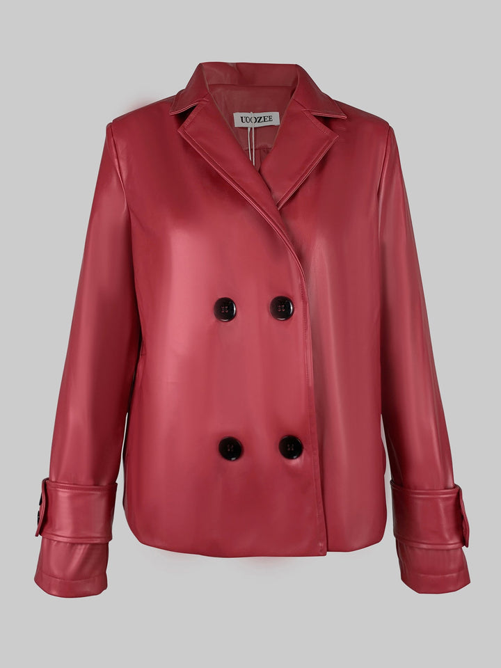 Long Sleeves Buttoned Solid Color Notched Collar Jackets&Coats Outerwear