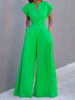 Cap Sleeve Wide Leg Solid Color Jumpsuits