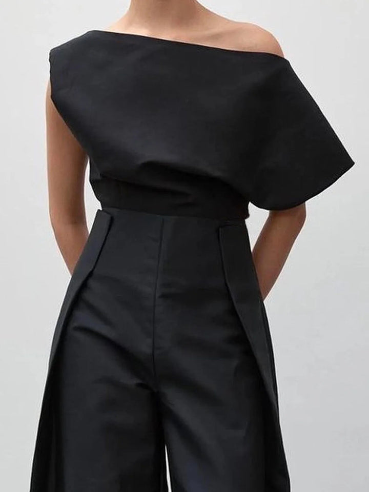 Loose Sleeveless Solid Color Off-The-Shoulder Vest Tops + Pants Bottoms Two Pieces Set