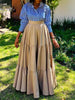 Split-Joint Striped Lapel Blouse + A-Line High Waisted Pleated Skirt Two Pieces Set