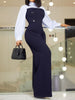 High Waisted Long Sleeves Buttoned Pleated Split-Joint Lapel Jumpsuits