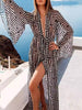 Flared Sleeves Loose Lace-Up See-Through Split-Joint Deep V-Neck Cover-Up