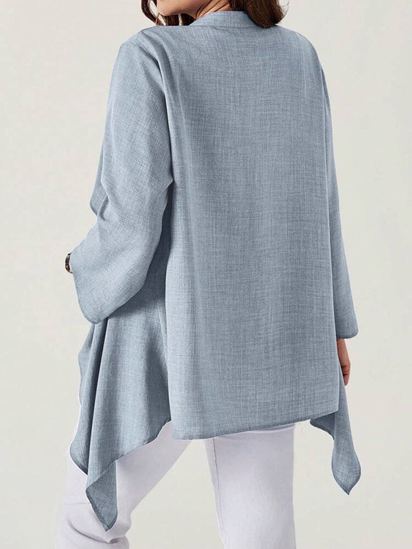 Long Sleeves Loose Buttoned Solid Color Collarless Outerwear