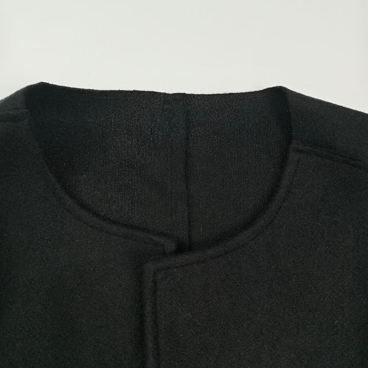 Long Sleeves Loose Solid Color Collarless Woolen Coat