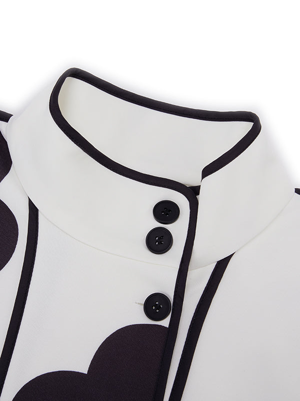 Long Sleeves Loose Contrast Color Flower Print Split-Joint Stand Collar Jackets Outerwear