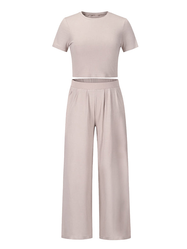 Simple Solid Color T-Shirt & Pants Two Pieces Set