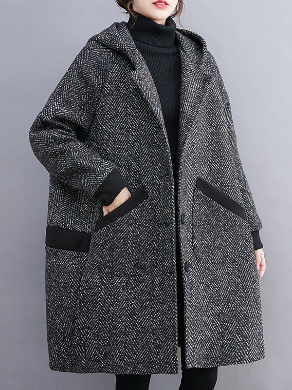 Original Creation Long Sleeves Loose Keep Warm Hooded Outerwear