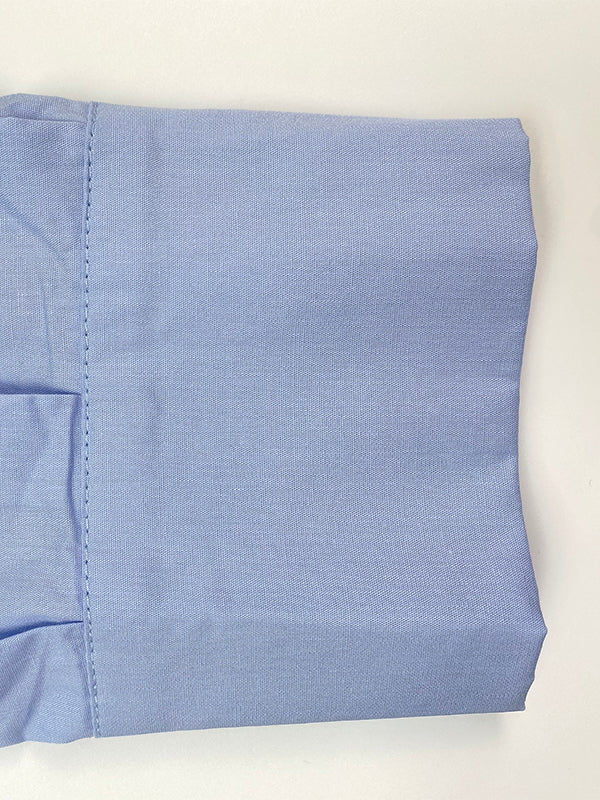 Loose Puff Sleeves Pleated Solid Color Split-Joint Lapel Maxi Dresses Shirt Dress